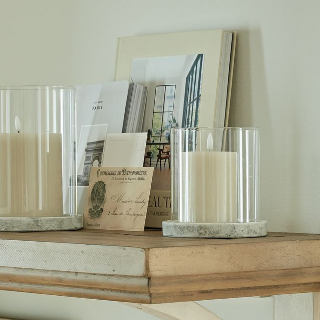 Coastal Stone Hurricane Lantern - Mist Grey